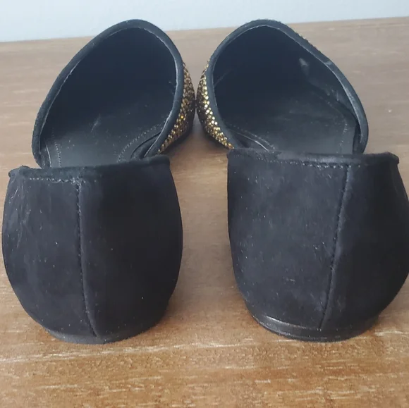Steve Madden Vamp-G Women's 8 d'Orsay Flats Shoes Black Suede Gold Rhinestones - Picture 3 of 11